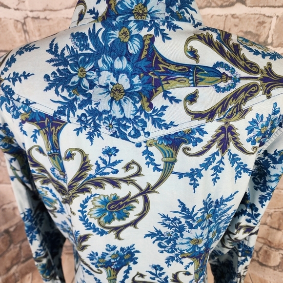 Roper Floral Pearl Snap Western Shirt  Powder Blue Feminine Cowgirl Size Large - Picture 10 of 15
